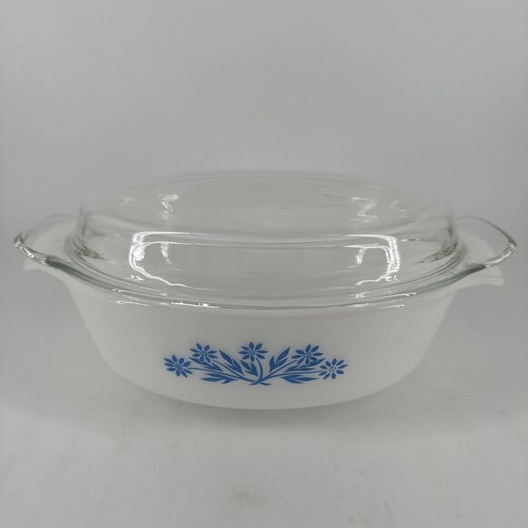 Anchor Hocking Fire King #433 Blue Cornflower 1.5 qt Casserole Dish w/Lid Gift - Picture 1 of 12